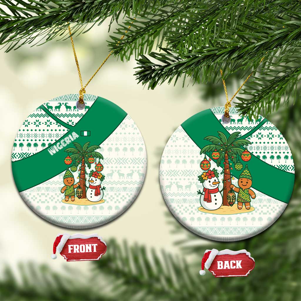 Nigeria Christmas Ceramic Ornament with Gingerbread Snowman Palm Tree and Tribal Mask Design TS04