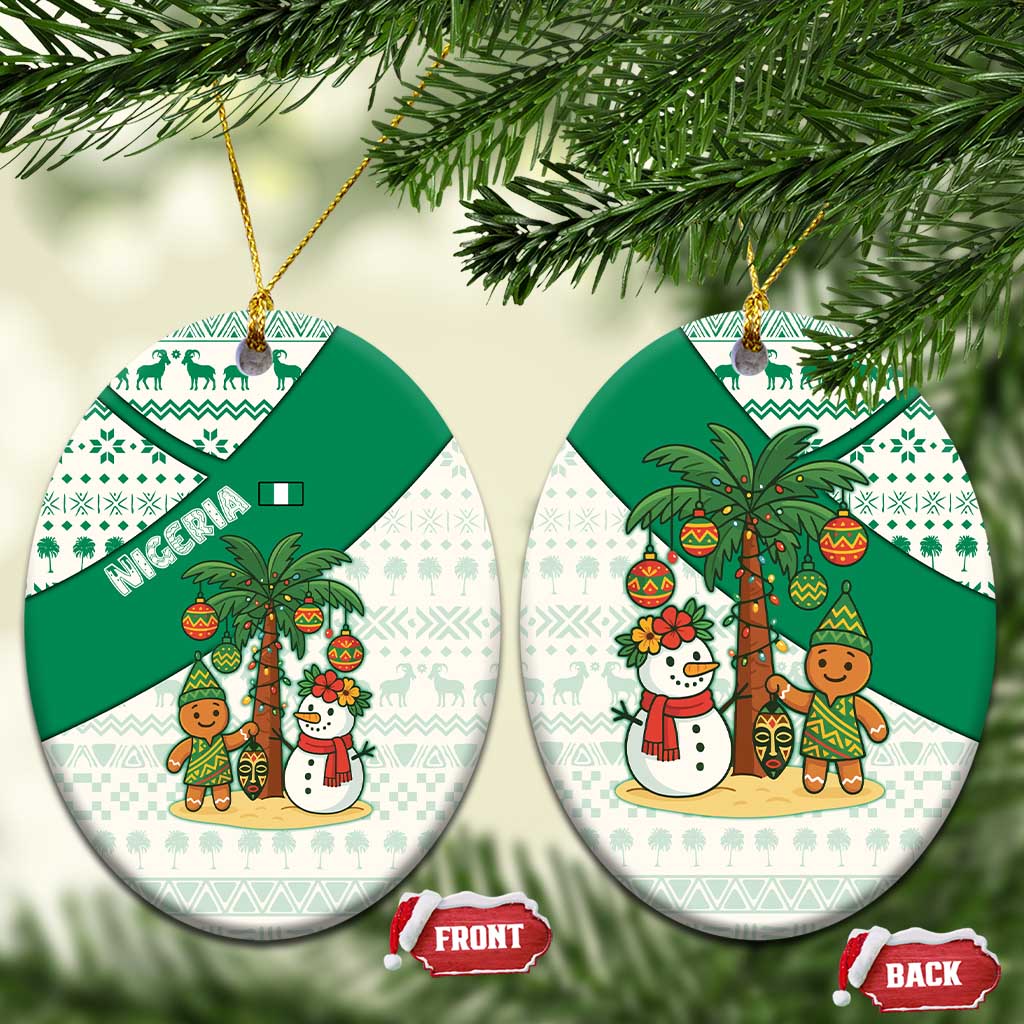 Nigeria Christmas Ceramic Ornament with Gingerbread Snowman Palm Tree and Tribal Mask Design TS04