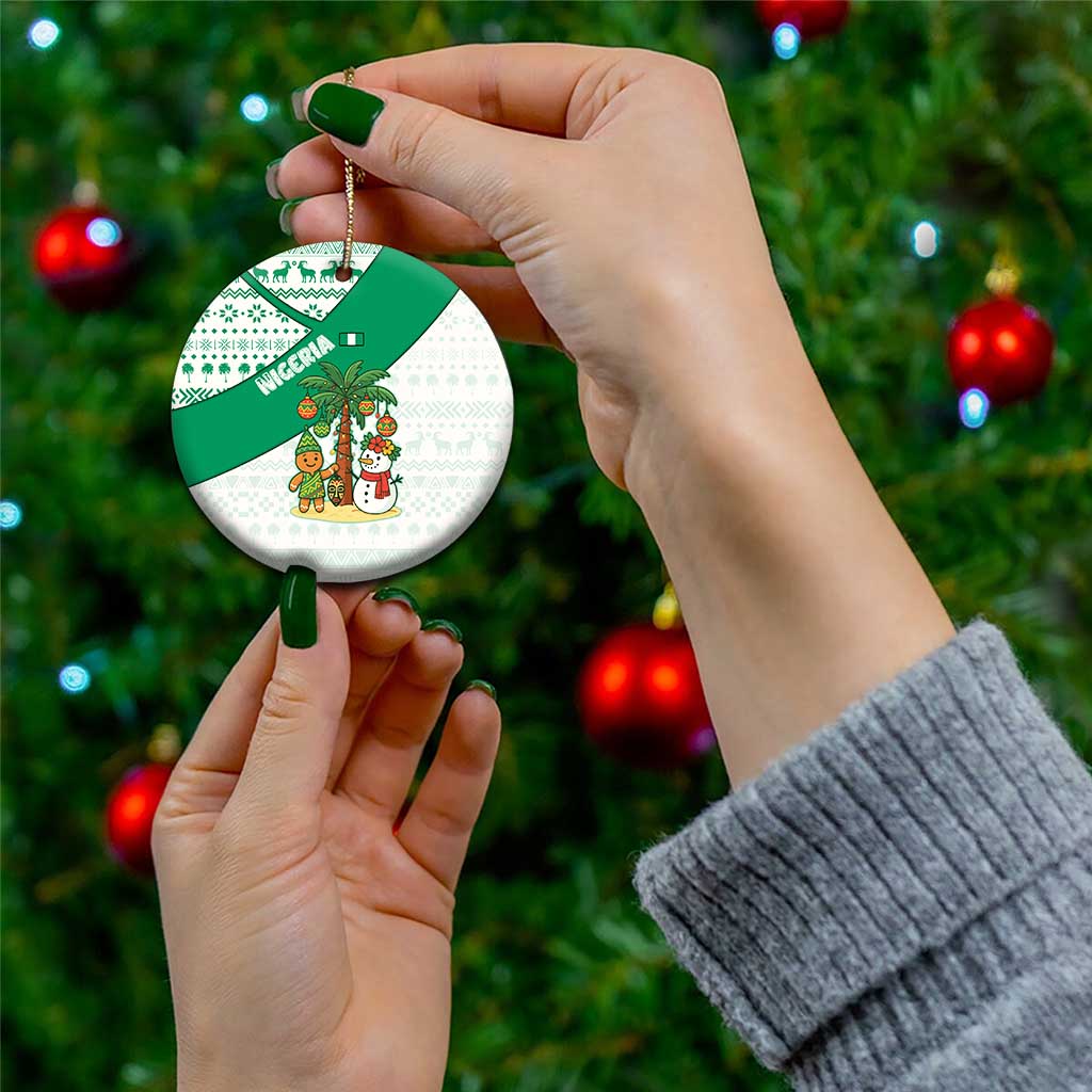 Nigeria Christmas Ceramic Ornament with Gingerbread Snowman Palm Tree and Tribal Mask Design TS04