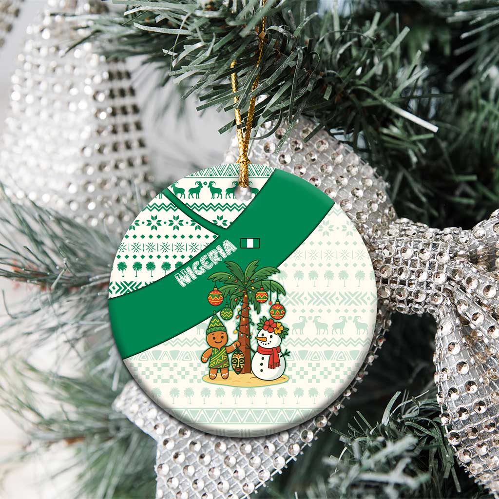 Nigeria Christmas Ceramic Ornament with Gingerbread Snowman Palm Tree and Tribal Mask Design TS04