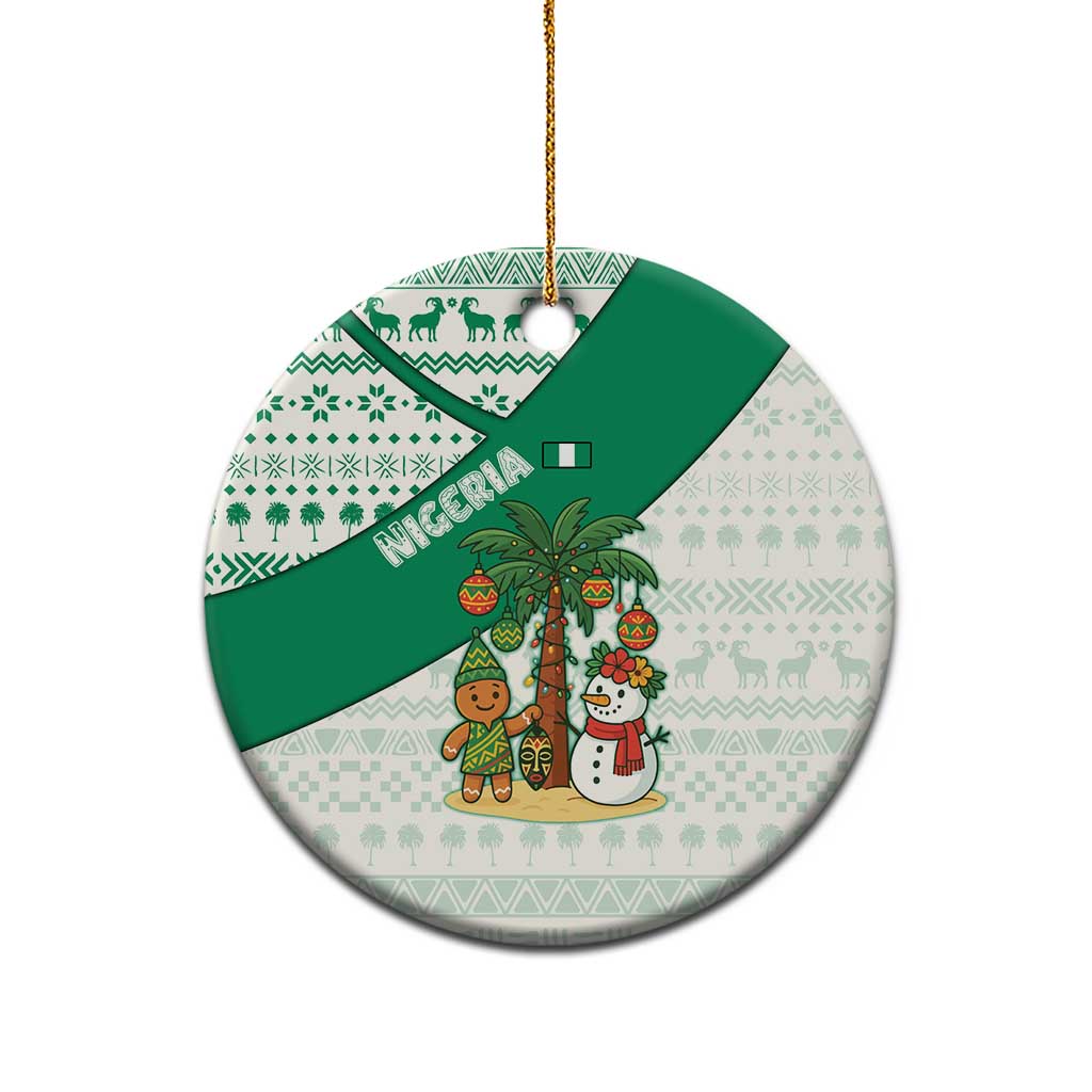 Nigeria Christmas Ceramic Ornament with Gingerbread Snowman Palm Tree and Tribal Mask Design TS04