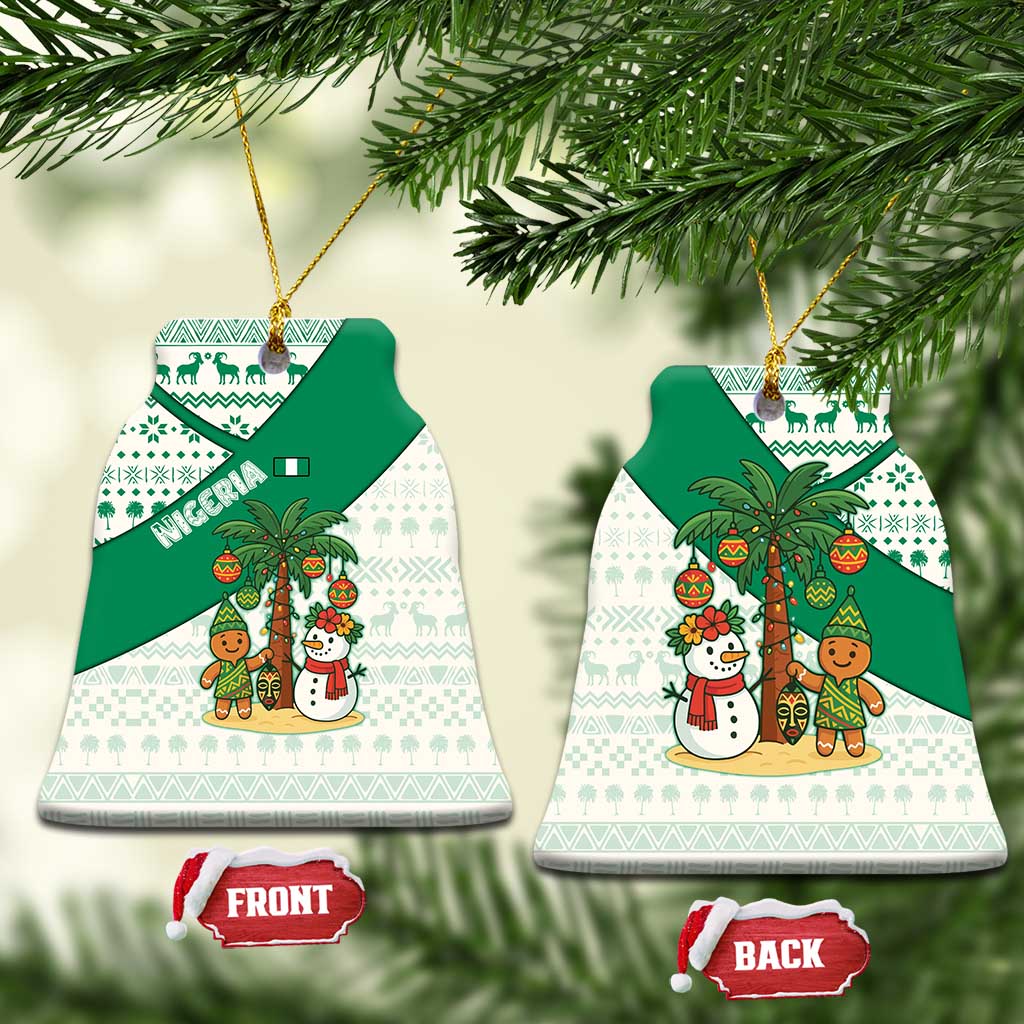 Nigeria Christmas Ceramic Ornament with Gingerbread Snowman Palm Tree and Tribal Mask Design TS04