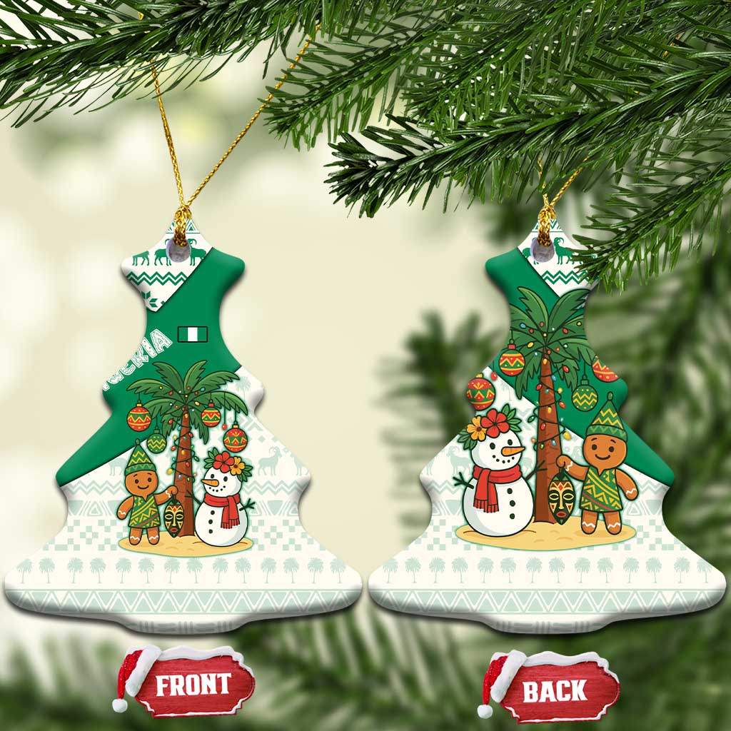 Nigeria Christmas Ceramic Ornament with Gingerbread Snowman Palm Tree and Tribal Mask Design TS04