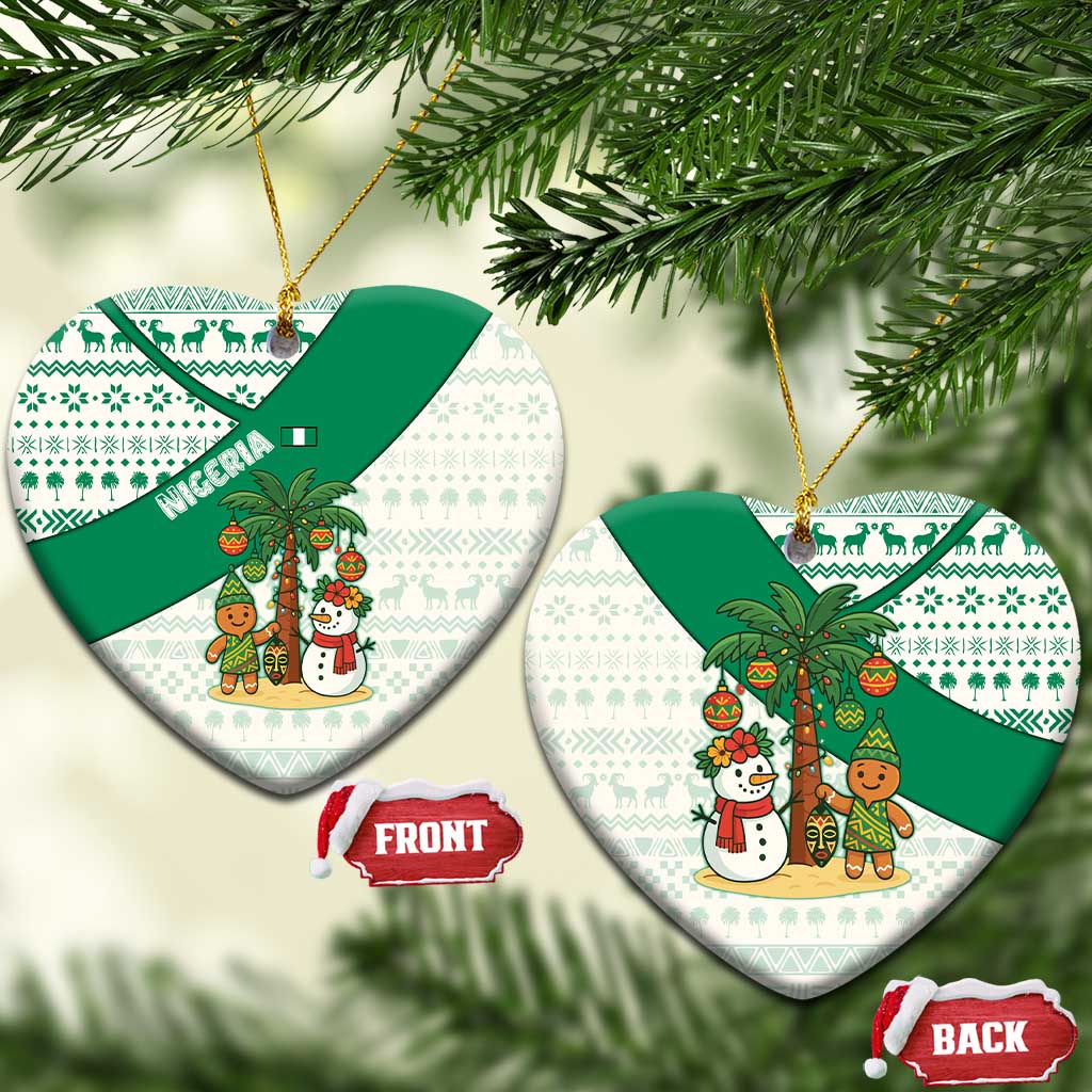 Nigeria Christmas Ceramic Ornament with Gingerbread Snowman Palm Tree and Tribal Mask Design TS04