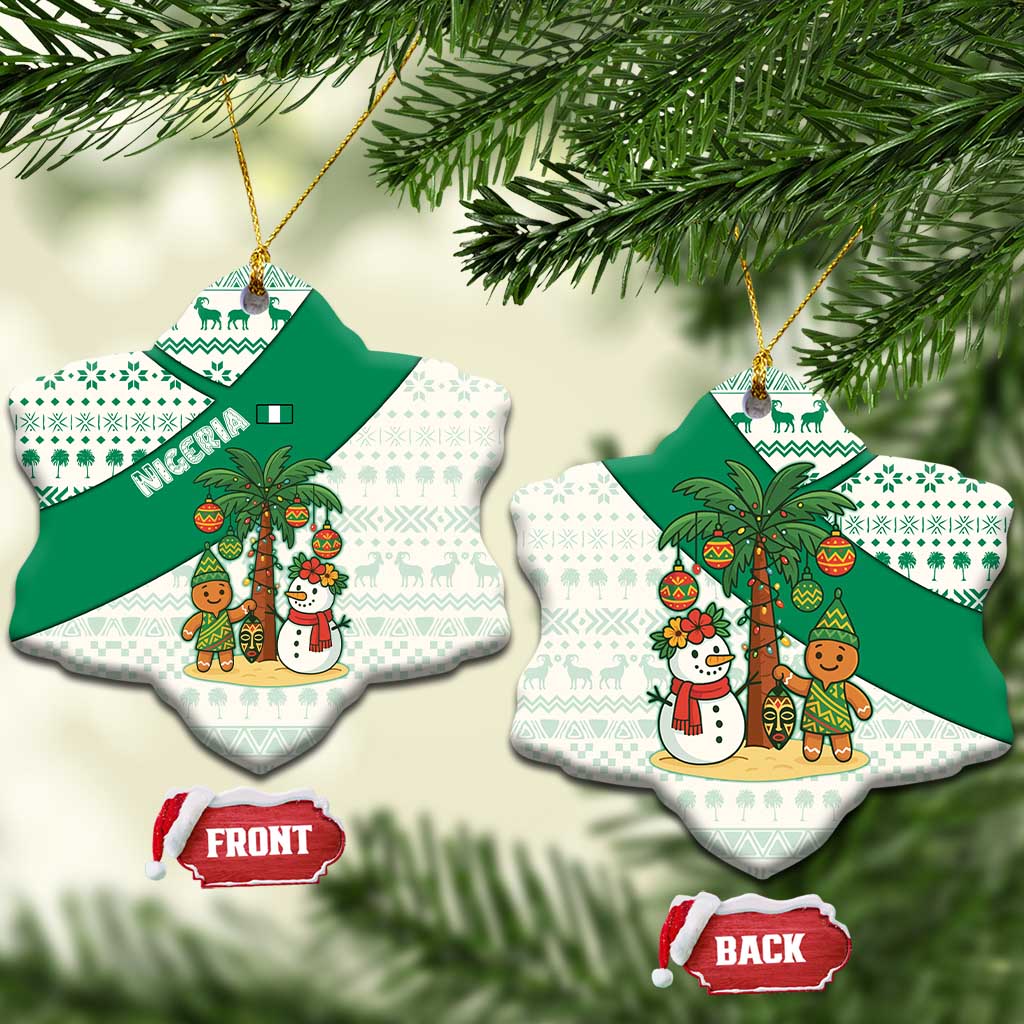 Nigeria Christmas Ceramic Ornament with Gingerbread Snowman Palm Tree and Tribal Mask Design TS04