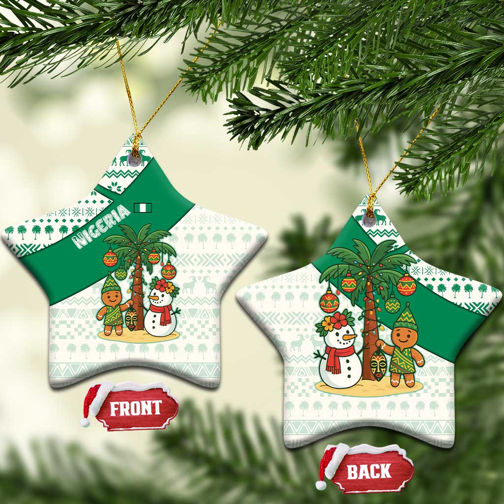 Nigeria Christmas Ceramic Ornament with Gingerbread Snowman Palm Tree and Tribal Mask Design TS04