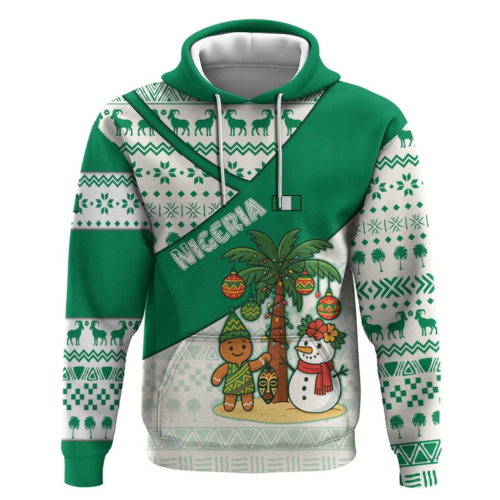 Nigeria Christmas Hoodie with Gingerbread Snowman Palm Tree and Tribal Mask Design TS04