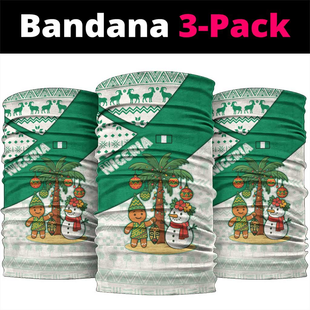 Nigeria Christmas Neck Gaiter with Gingerbread Snowman Palm Tree and Tribal Mask Design TS04