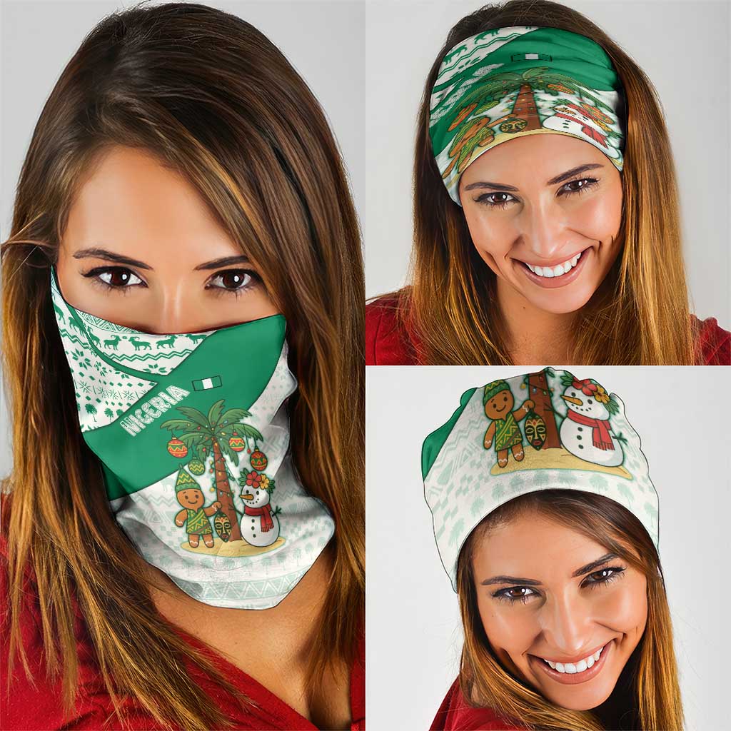 Nigeria Christmas Neck Gaiter with Gingerbread Snowman Palm Tree and Tribal Mask Design TS04