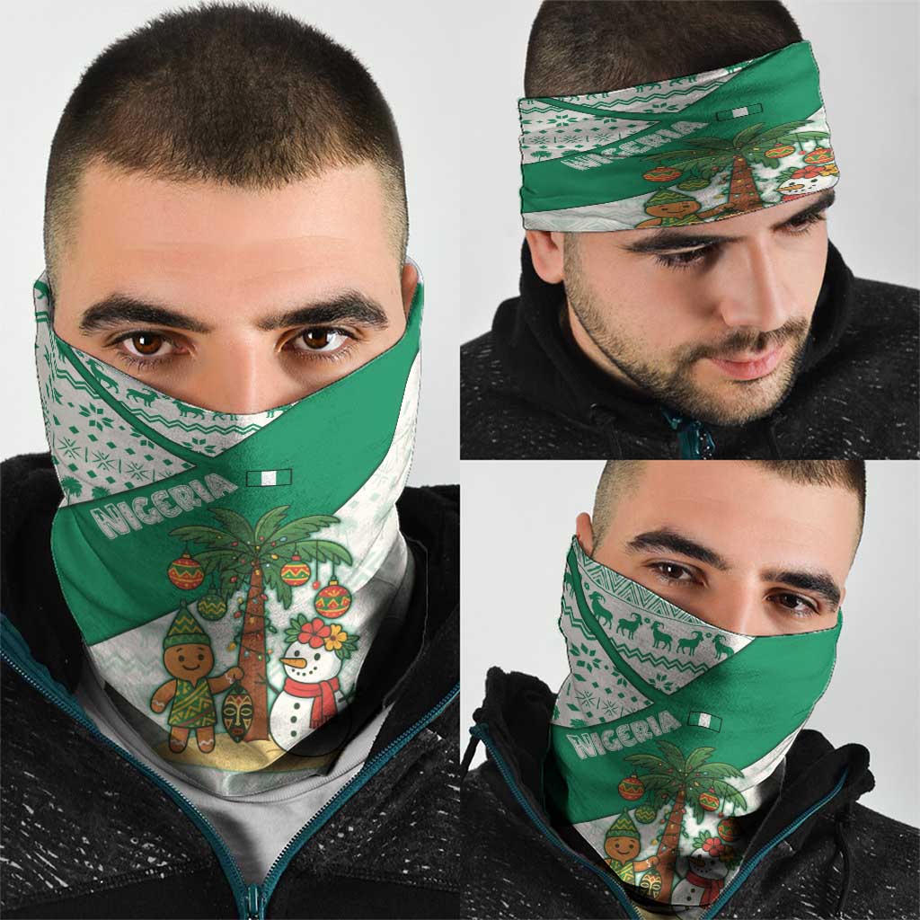 Nigeria Christmas Neck Gaiter with Gingerbread Snowman Palm Tree and Tribal Mask Design TS04