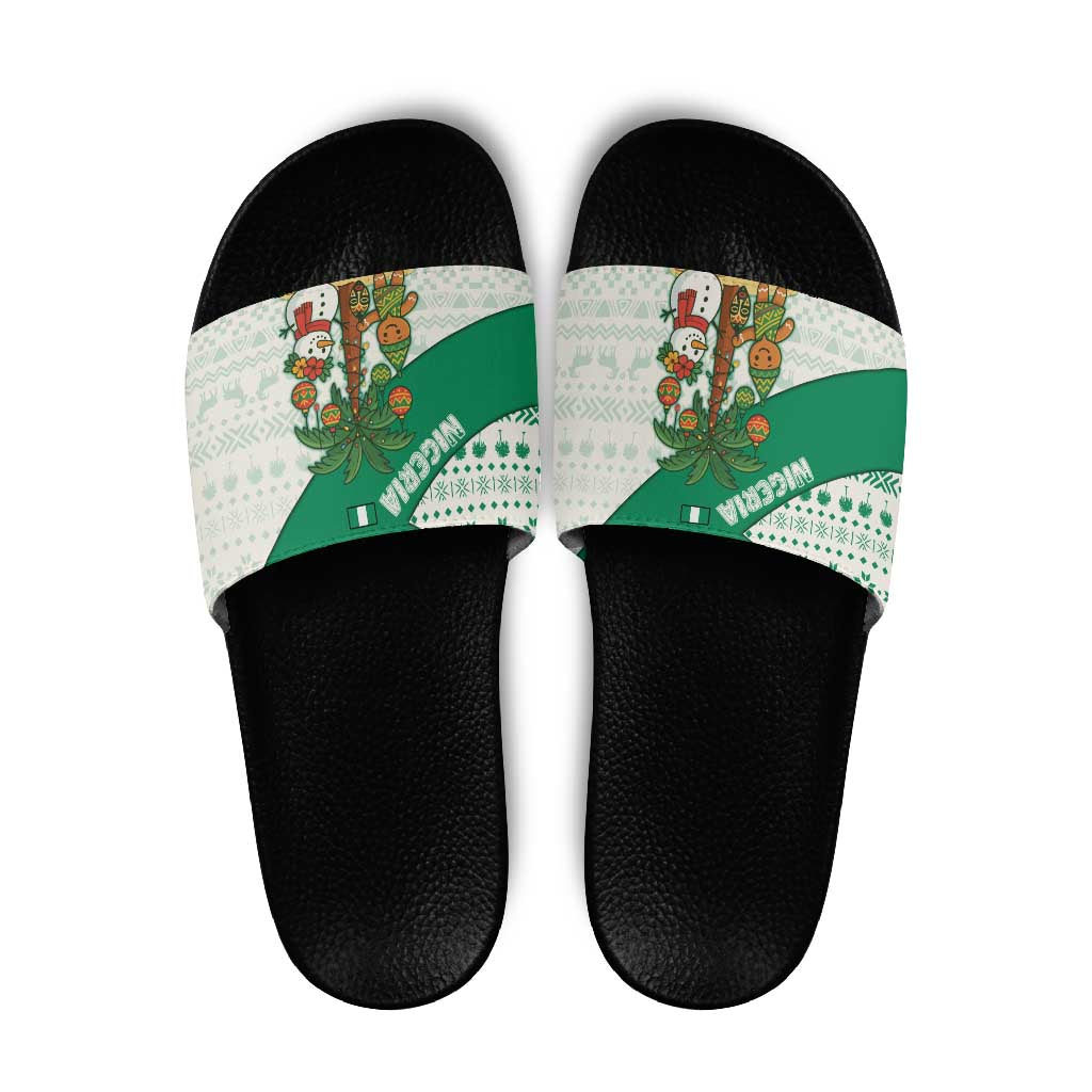 Nigeria Christmas Slide Sandals with Gingerbread Snowman Palm Tree and Tribal Mask Design TS04