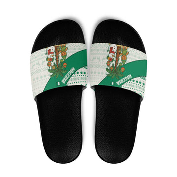 Nigeria Christmas Slide Sandals with Gingerbread Snowman Palm Tree and Tribal Mask Design TS04
