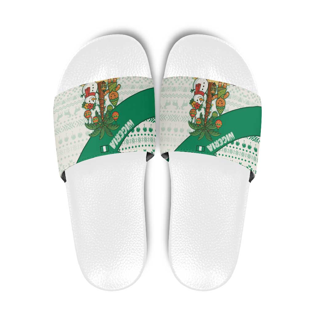 Nigeria Christmas Slide Sandals with Gingerbread Snowman Palm Tree and Tribal Mask Design TS04