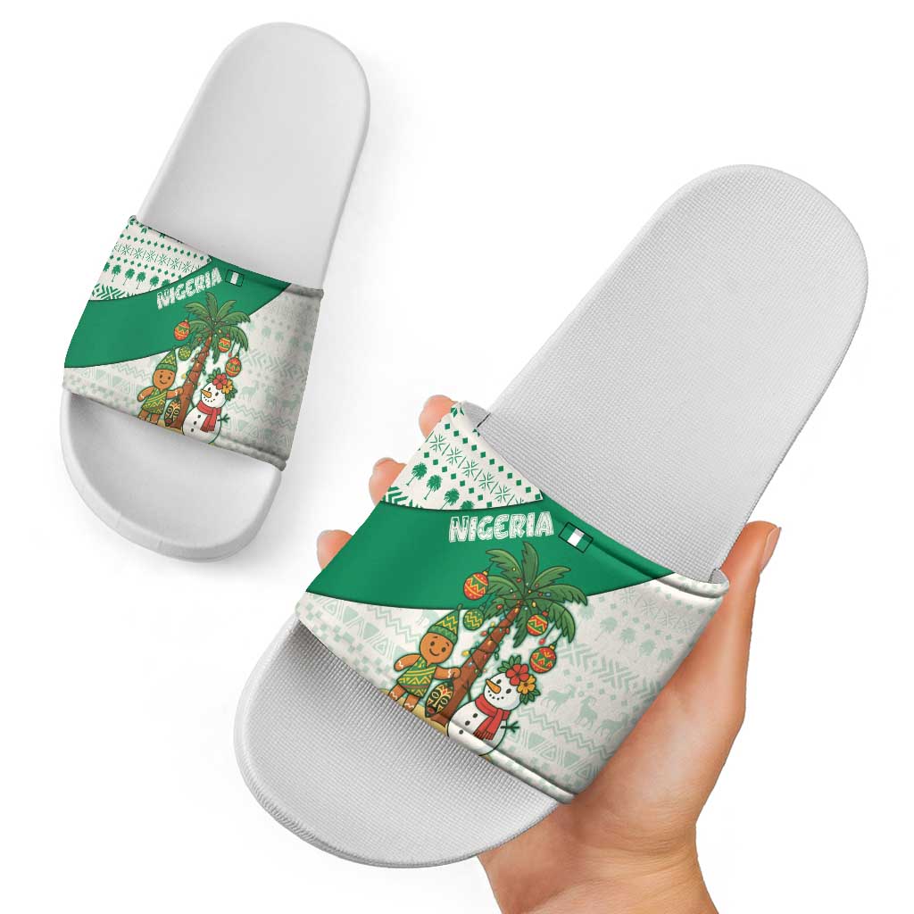 Nigeria Christmas Slide Sandals with Gingerbread Snowman Palm Tree and Tribal Mask Design TS04