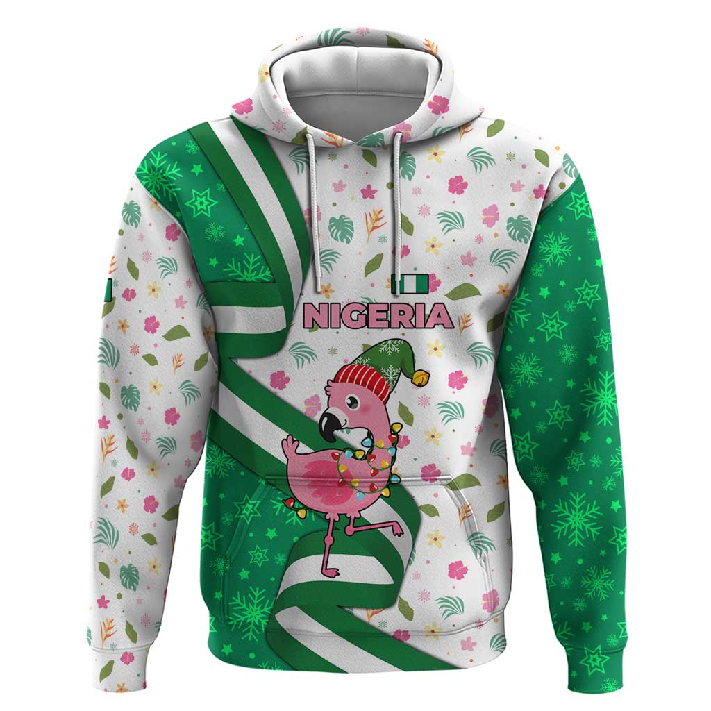 Nigeria Christmas Hoodie with Pink Flamingo Tropical Leaves and Festive Lights Design TS04