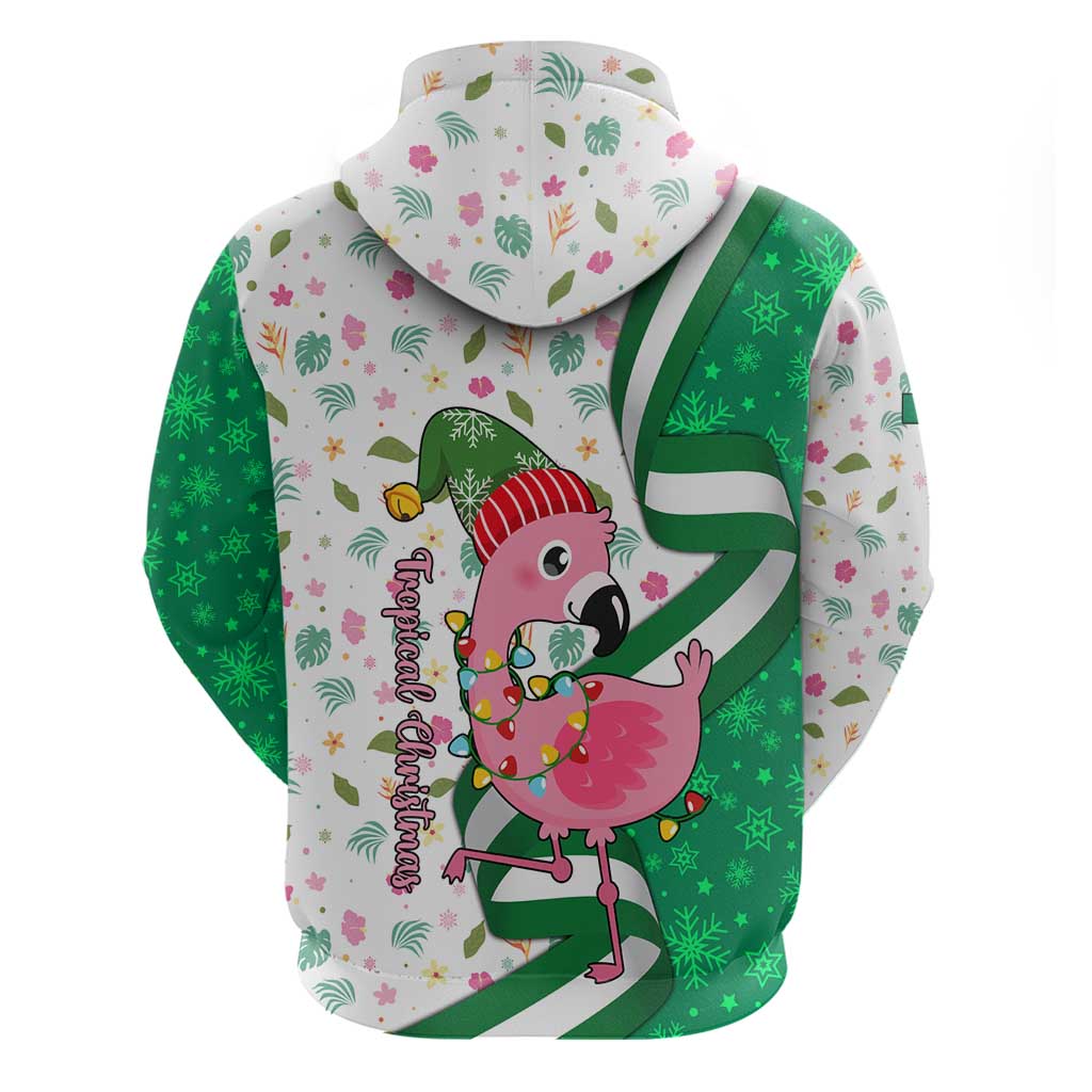 Nigeria Christmas Hoodie with Pink Flamingo Tropical Leaves and Festive Lights Design TS04