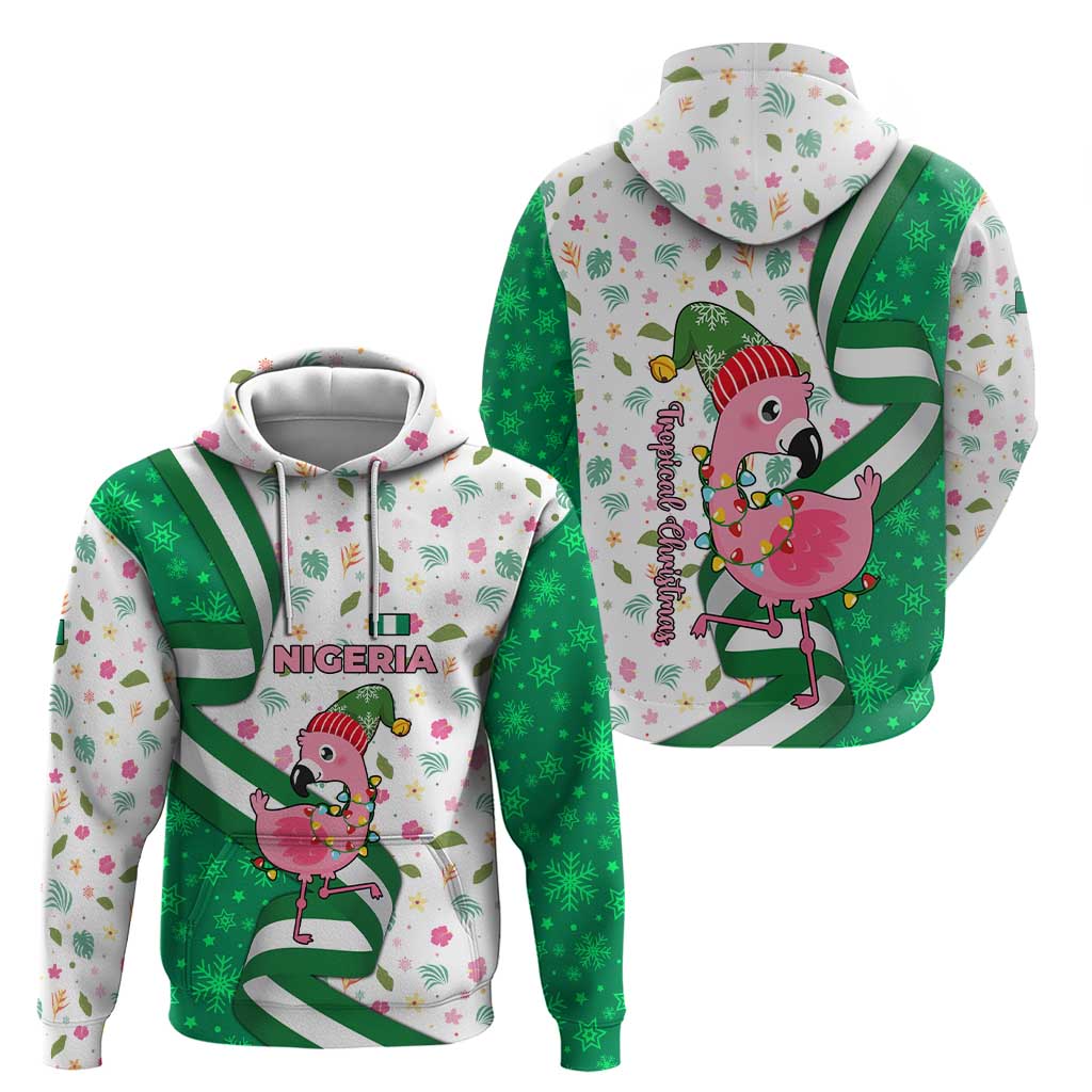 Nigeria Christmas Hoodie with Pink Flamingo Tropical Leaves and Festive Lights Design TS04