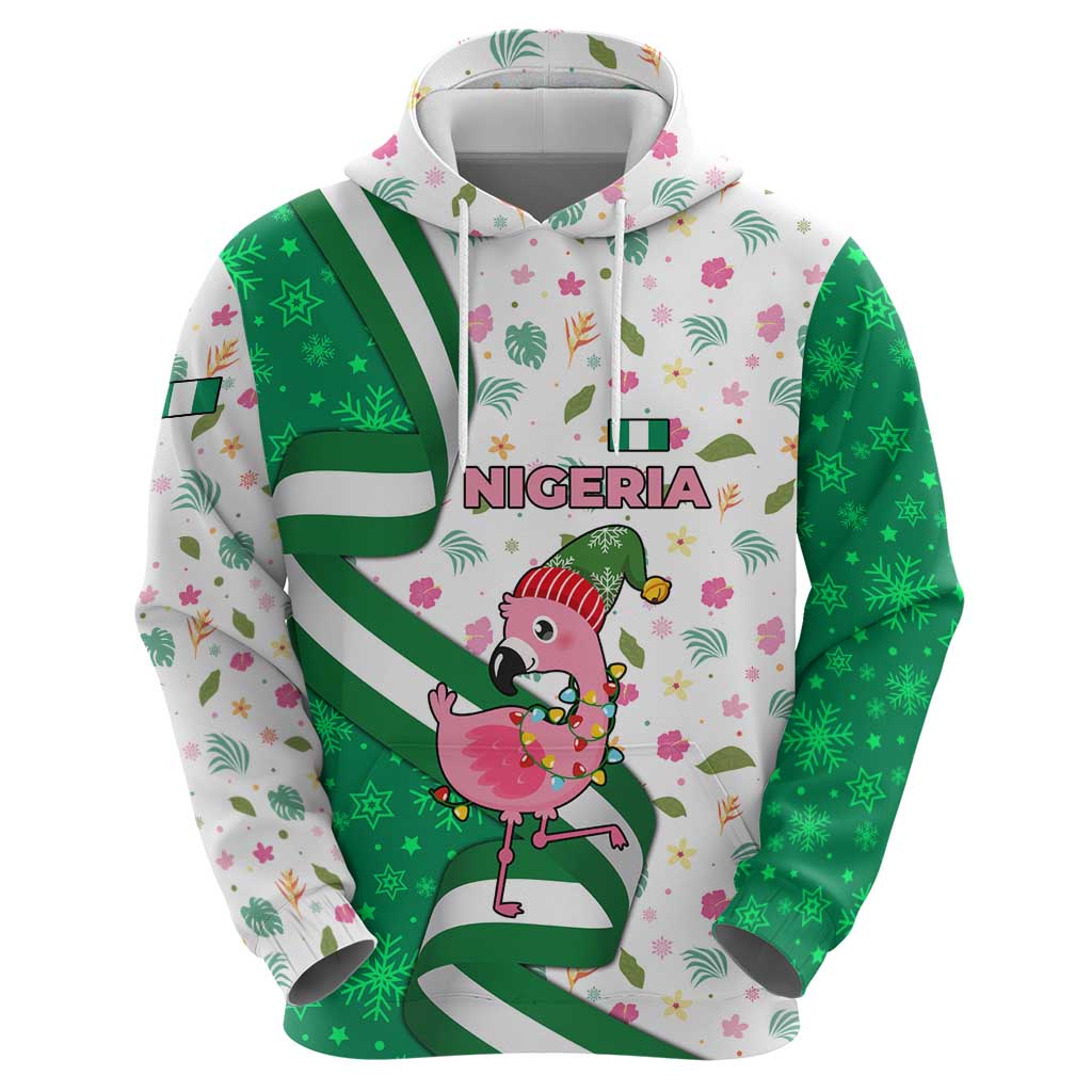Nigeria Christmas Hoodie with Pink Flamingo Tropical Leaves and Festive Lights Design TS04