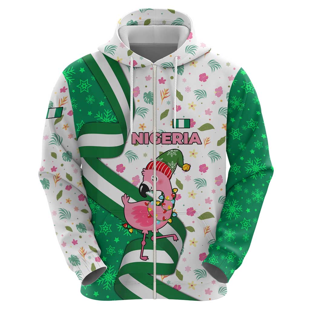 Nigeria Christmas Hoodie with Pink Flamingo Tropical Leaves and Festive Lights Design TS04