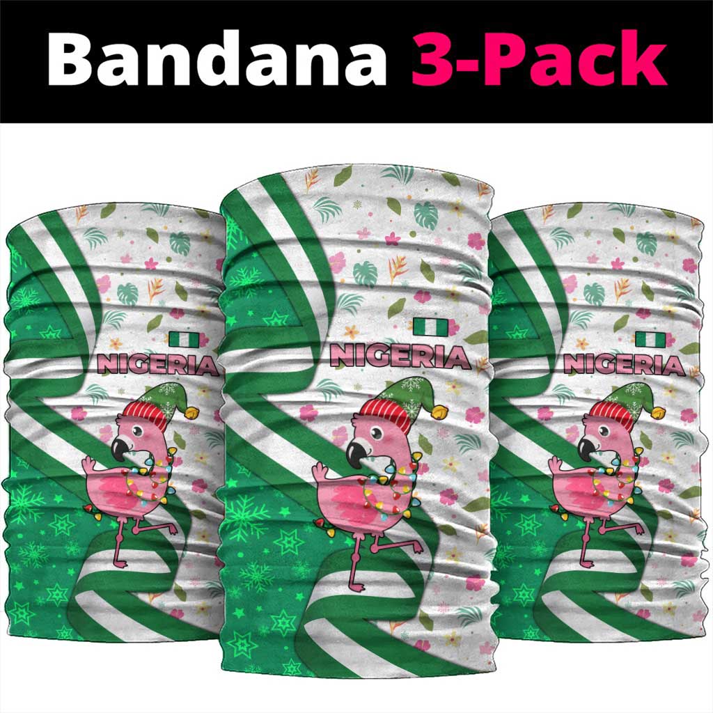 Nigeria Christmas Neck Gaiter with Pink Flamingo Tropical Leaves and Festive Lights Design TS04