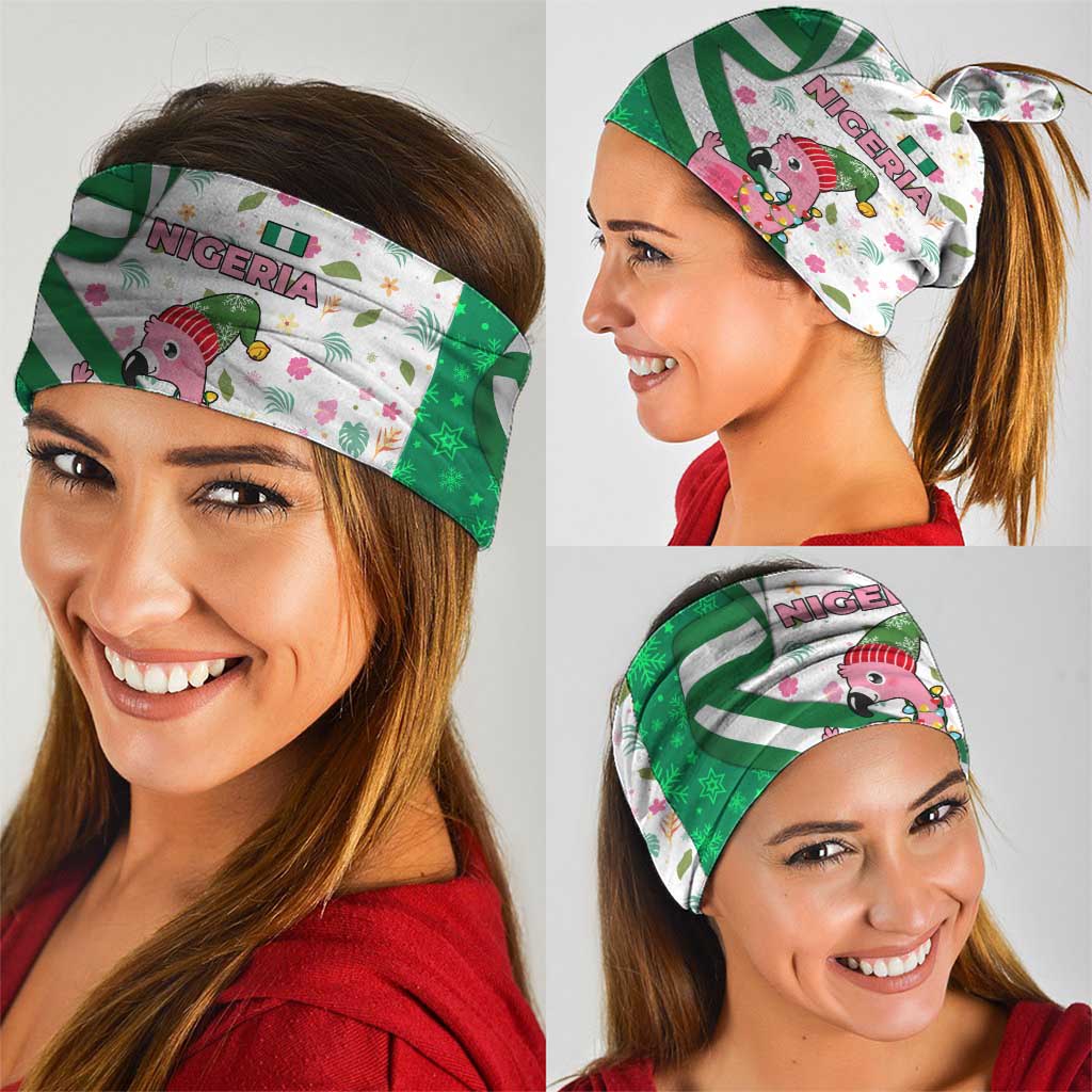Nigeria Christmas Neck Gaiter with Pink Flamingo Tropical Leaves and Festive Lights Design TS04