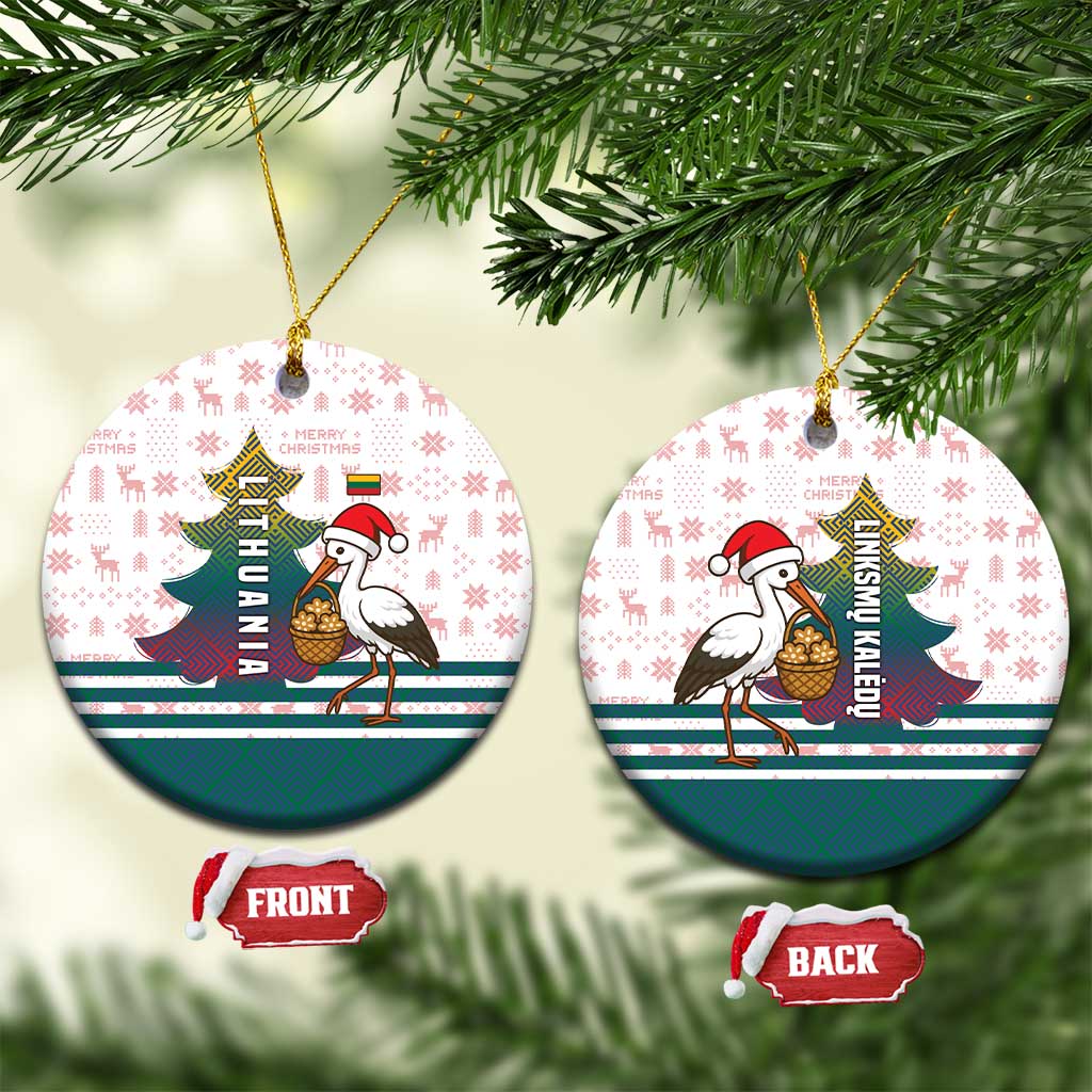 Lithuania Christmas Ceramic Ornament with Stork Basket Snowflakes and Traditional Pattern Design TS04
