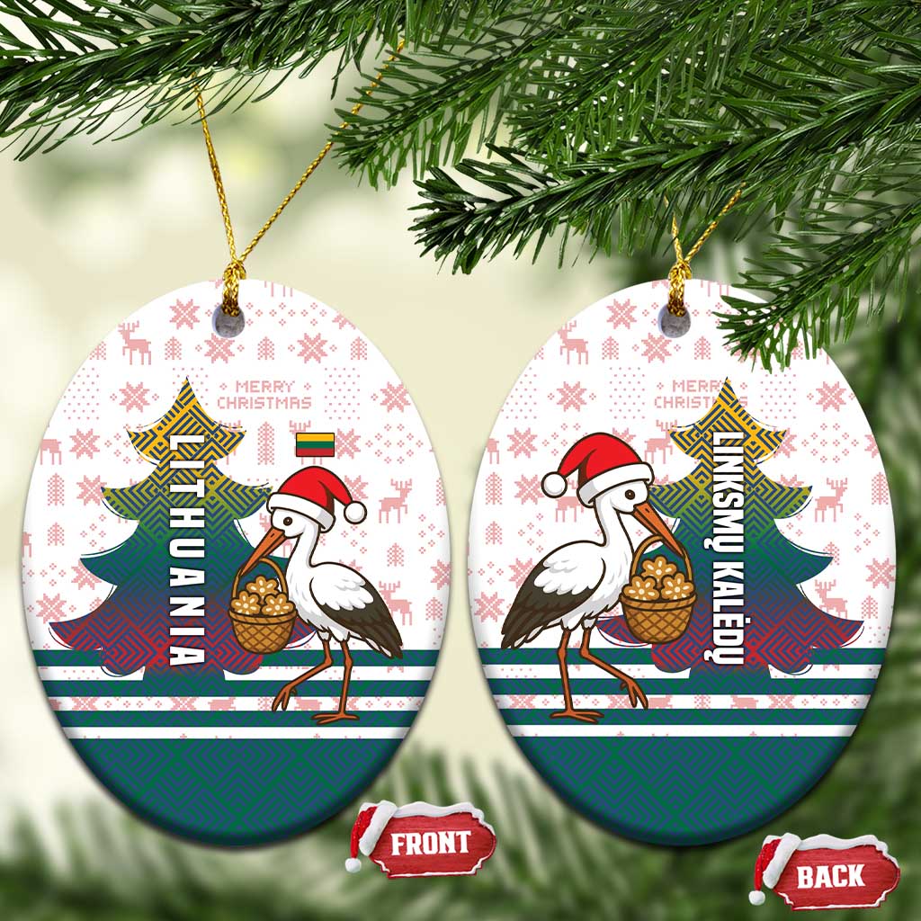 Lithuania Christmas Ceramic Ornament with Stork Basket Snowflakes and Traditional Pattern Design TS04