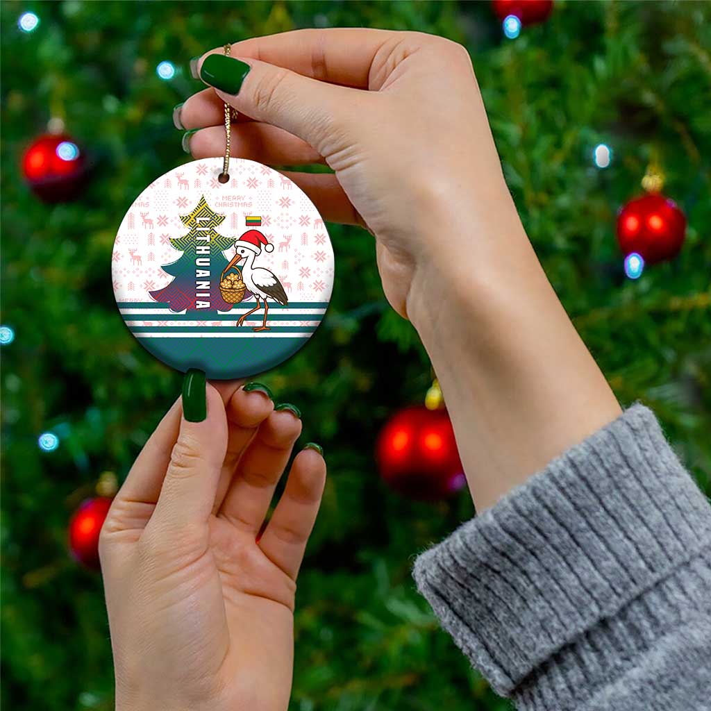 Lithuania Christmas Ceramic Ornament with Stork Basket Snowflakes and Traditional Pattern Design TS04