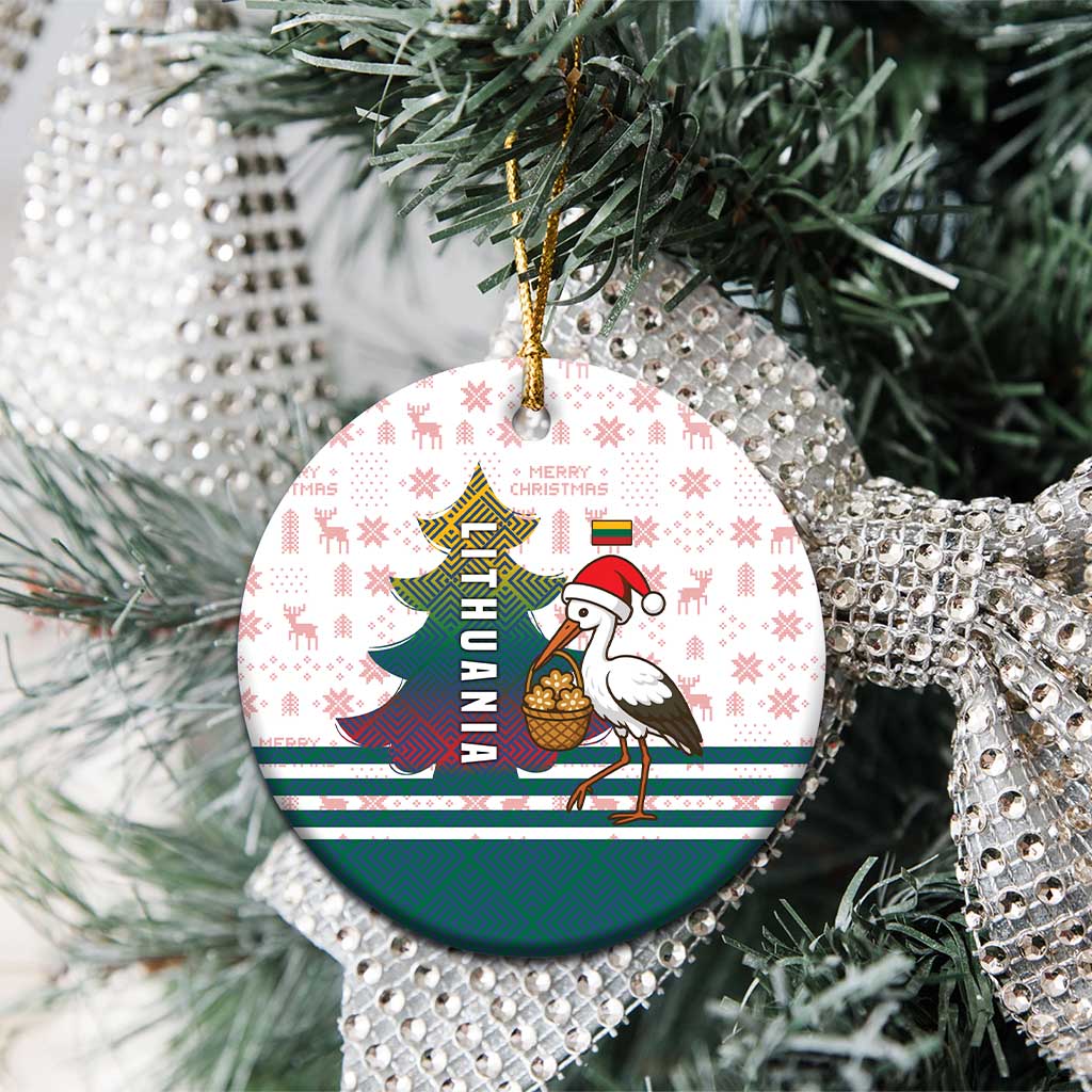 Lithuania Christmas Ceramic Ornament with Stork Basket Snowflakes and Traditional Pattern Design TS04