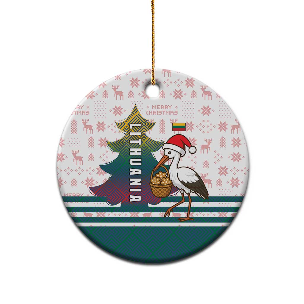 Lithuania Christmas Ceramic Ornament with Stork Basket Snowflakes and Traditional Pattern Design TS04