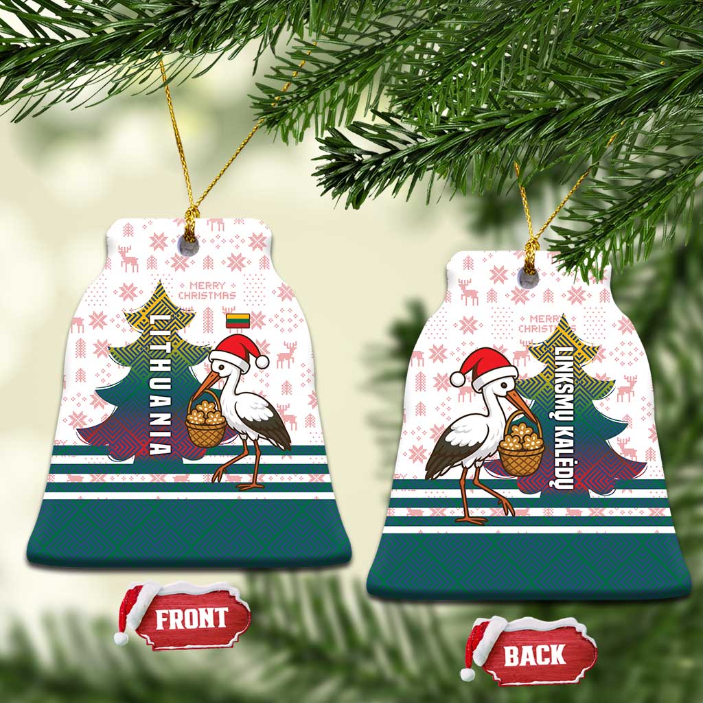 Lithuania Christmas Ceramic Ornament with Stork Basket Snowflakes and Traditional Pattern Design TS04
