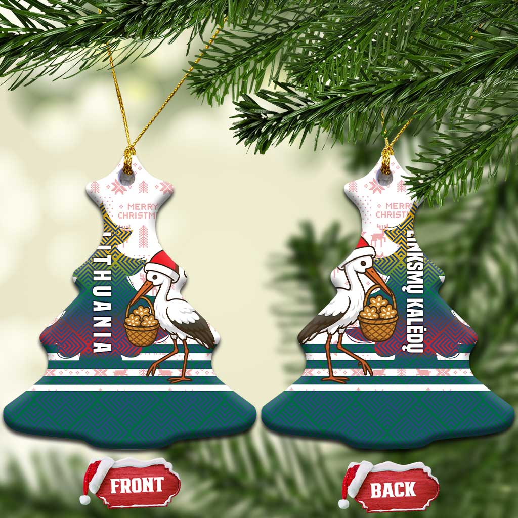 Lithuania Christmas Ceramic Ornament with Stork Basket Snowflakes and Traditional Pattern Design TS04