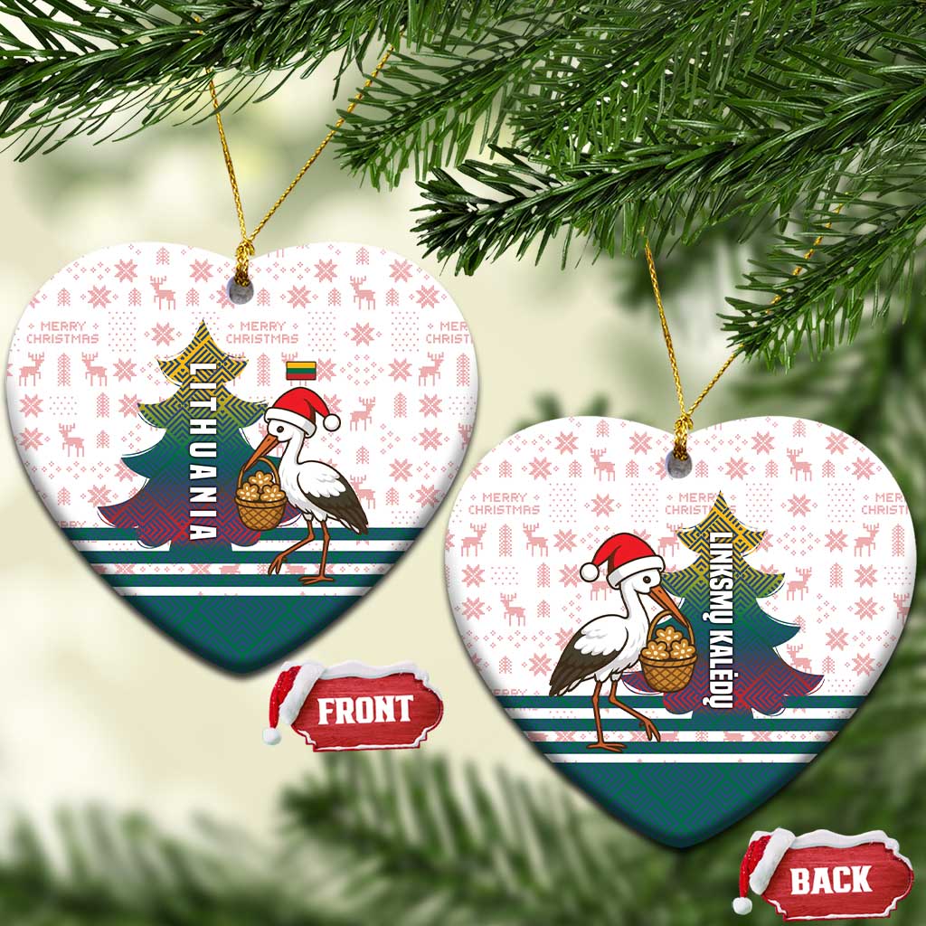 Lithuania Christmas Ceramic Ornament with Stork Basket Snowflakes and Traditional Pattern Design TS04