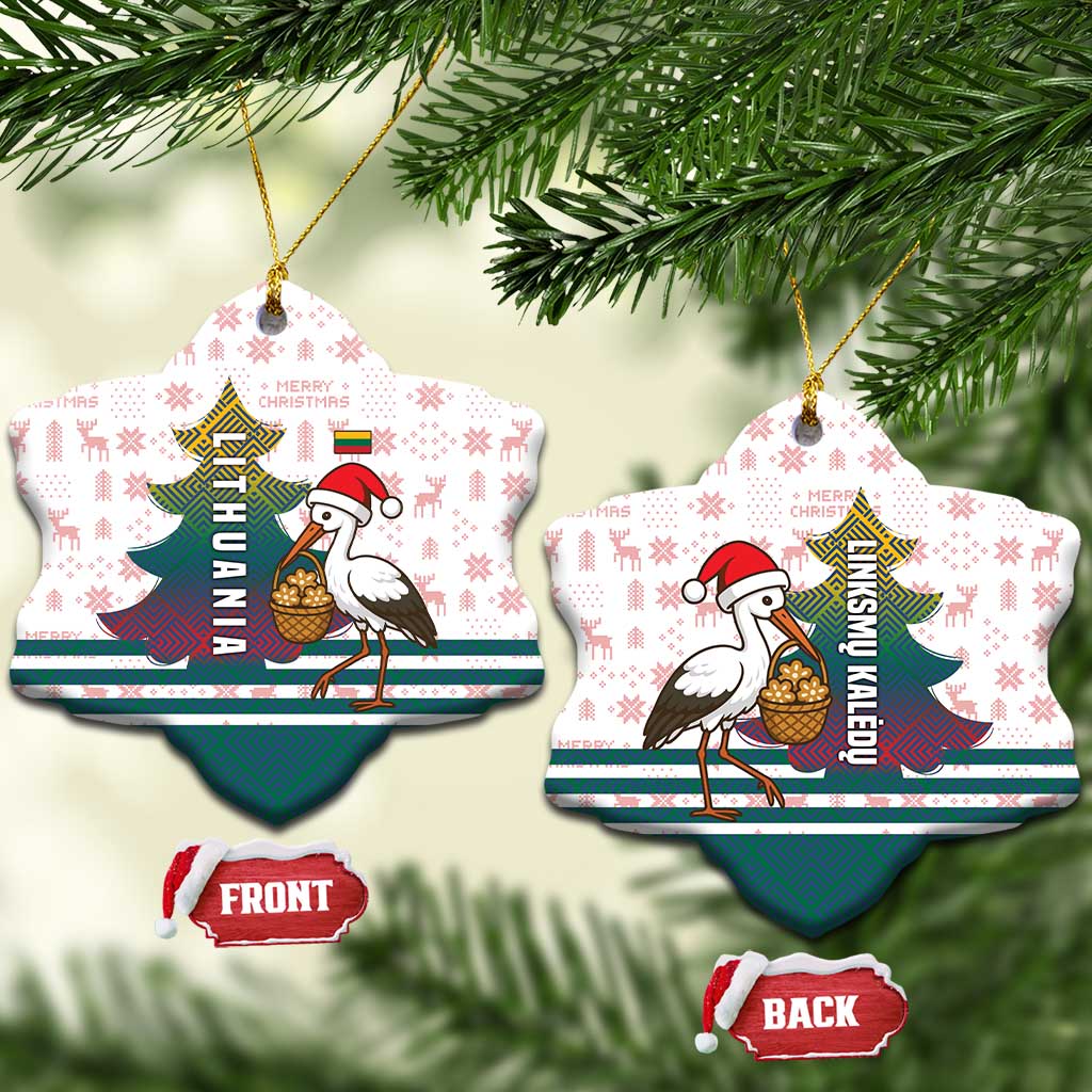 Lithuania Christmas Ceramic Ornament with Stork Basket Snowflakes and Traditional Pattern Design TS04