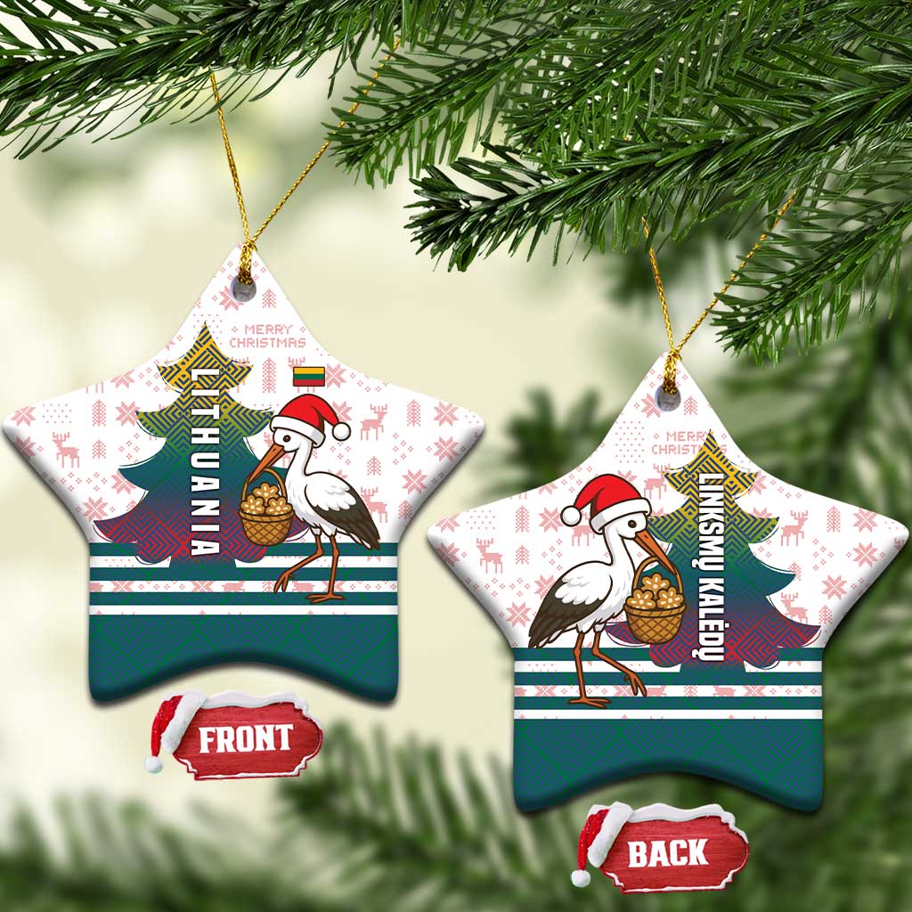 Lithuania Christmas Ceramic Ornament with Stork Basket Snowflakes and Traditional Pattern Design TS04