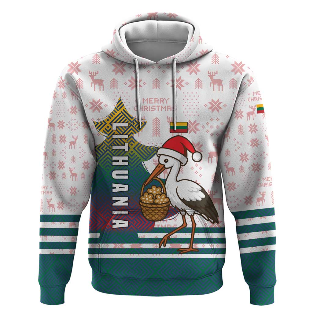 Lithuania Christmas Hoodie with Stork Basket Snowflakes and Traditional Pattern Design TS04