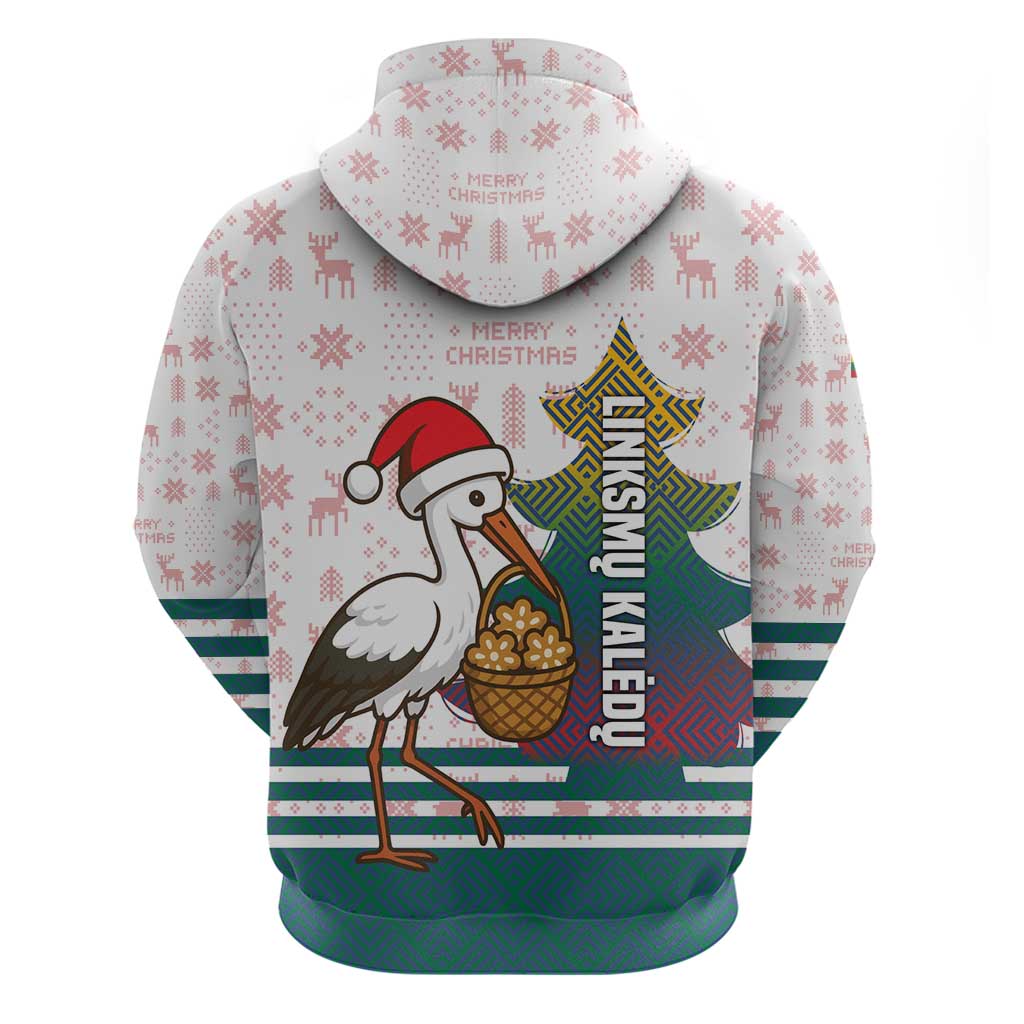 Lithuania Christmas Hoodie with Stork Basket Snowflakes and Traditional Pattern Design TS04