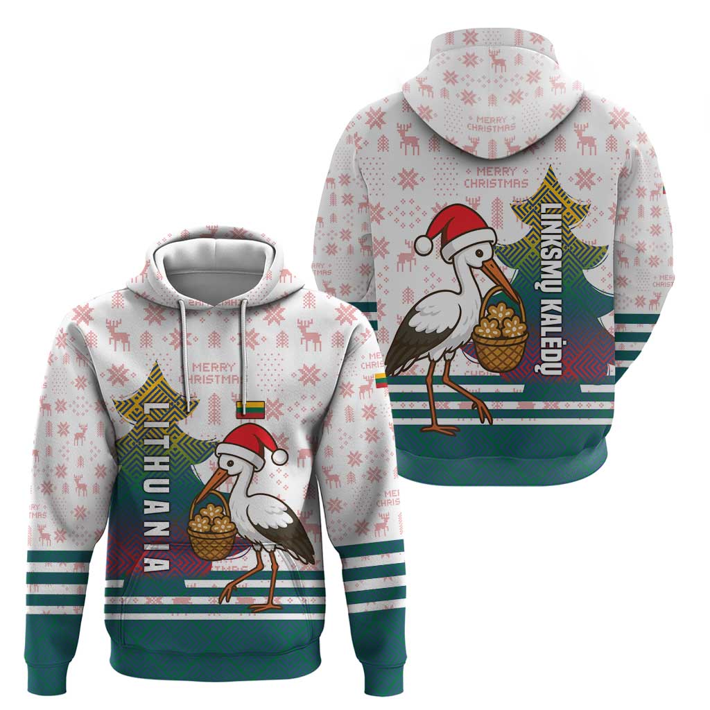 Lithuania Christmas Hoodie with Stork Basket Snowflakes and Traditional Pattern Design TS04