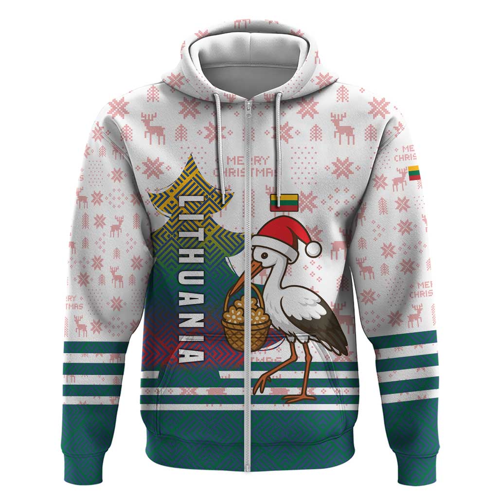 Lithuania Christmas Hoodie with Stork Basket Snowflakes and Traditional Pattern Design TS04
