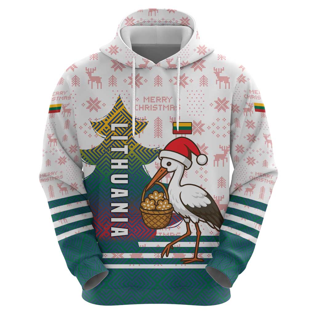 Lithuania Christmas Hoodie with Stork Basket Snowflakes and Traditional Pattern Design TS04