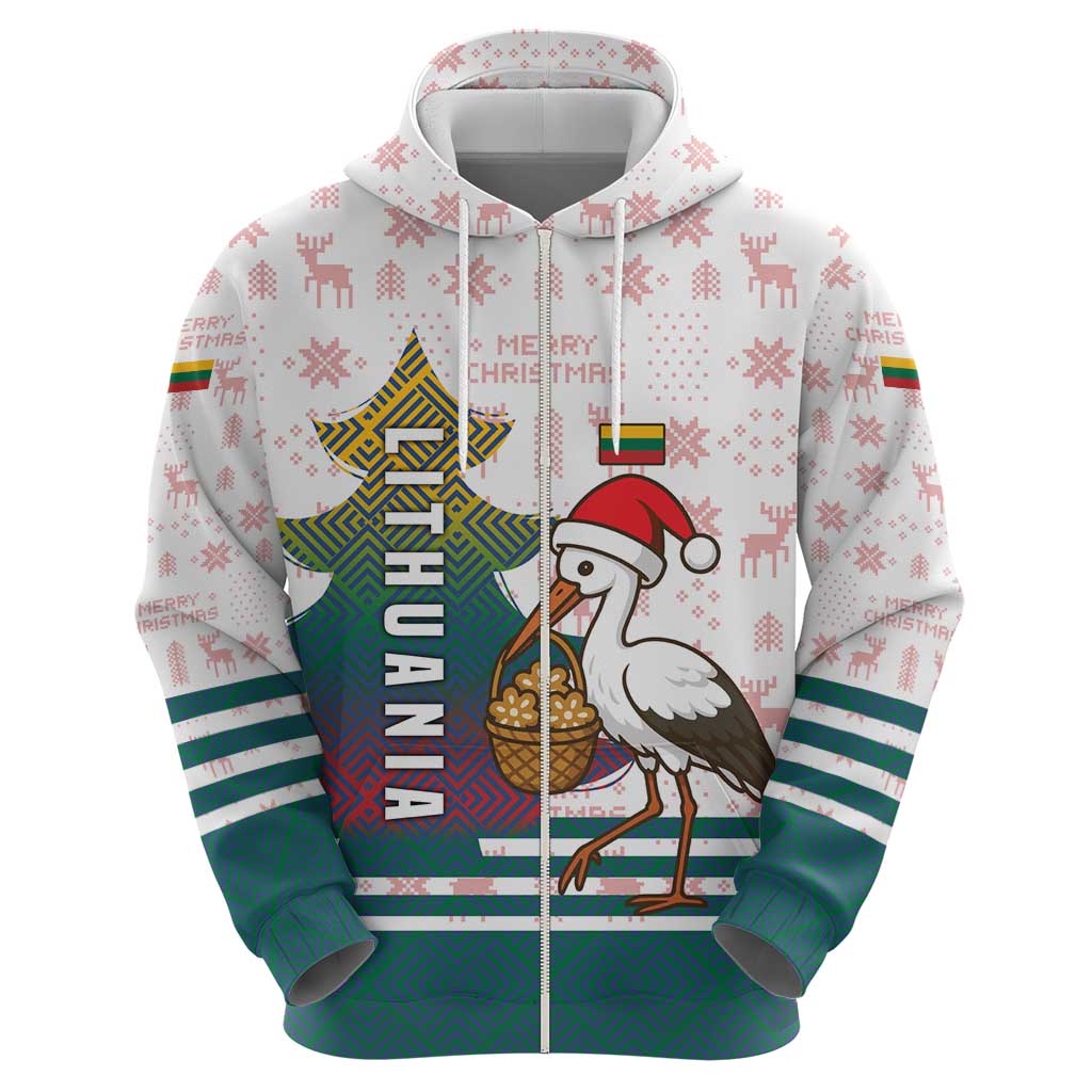 Lithuania Christmas Hoodie with Stork Basket Snowflakes and Traditional Pattern Design TS04