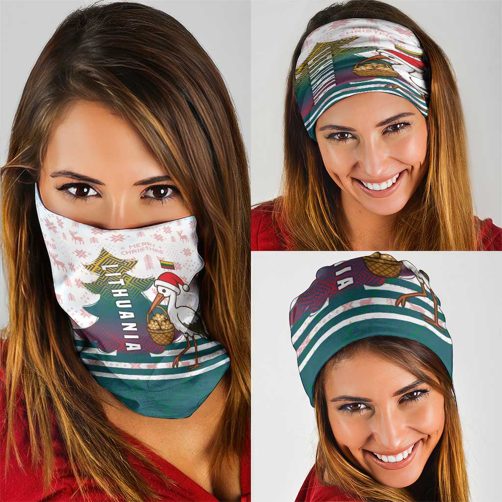 Lithuania Christmas Neck Gaiter with Stork Basket Snowflakes and Traditional Pattern Design TS04