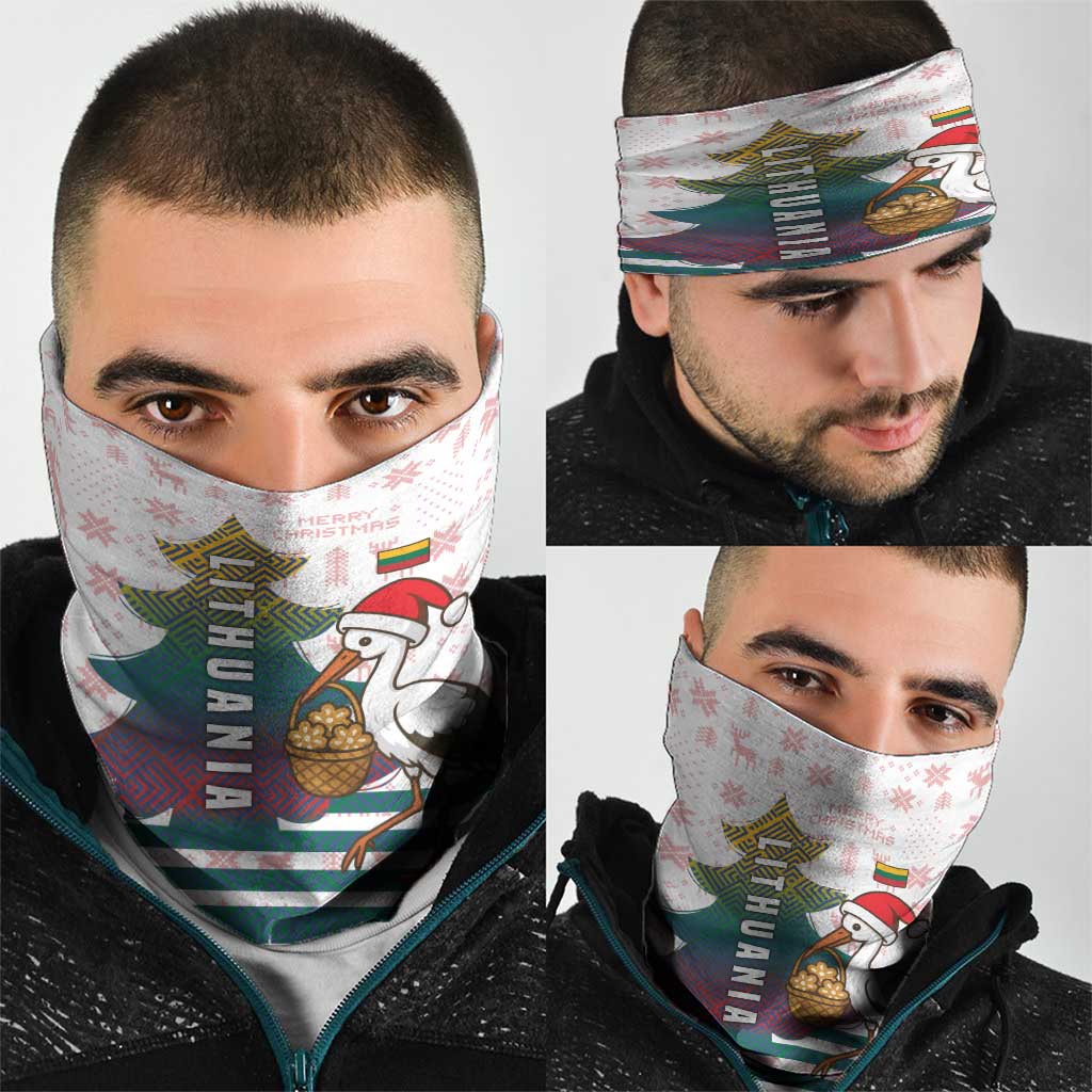 Lithuania Christmas Neck Gaiter with Stork Basket Snowflakes and Traditional Pattern Design TS04
