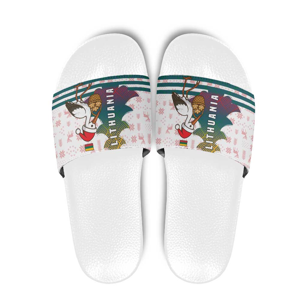 Lithuania Christmas Slide Sandals with Stork Basket Snowflakes and Traditional Pattern Design TS04
