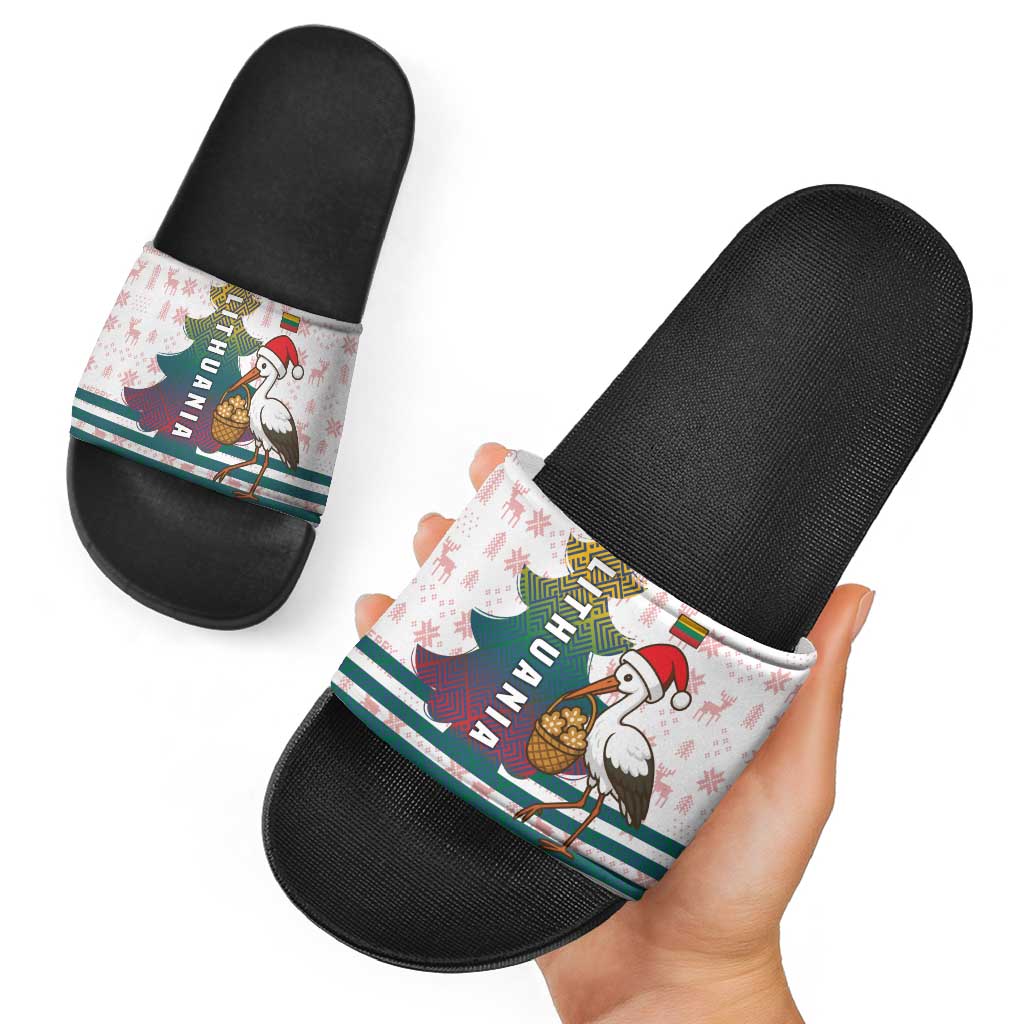 Lithuania Christmas Slide Sandals with Stork Basket Snowflakes and Traditional Pattern Design TS04