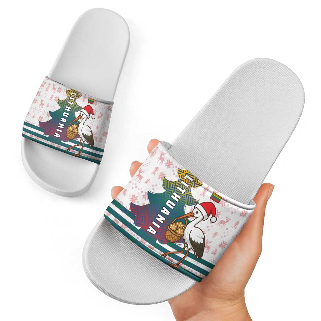 Lithuania Christmas Slide Sandals with Stork Basket Snowflakes and Traditional Pattern Design TS04