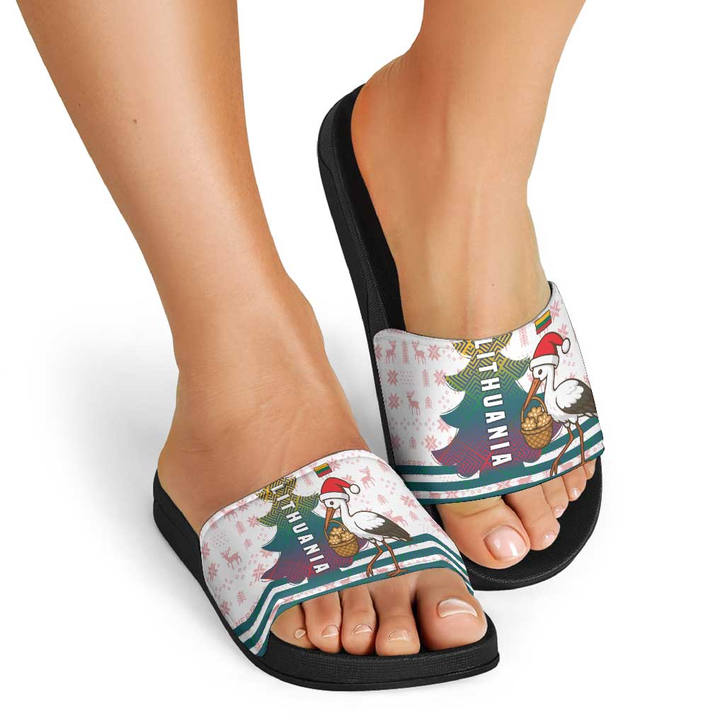 Lithuania Christmas Slide Sandals with Stork Basket Snowflakes and Traditional Pattern Design TS04