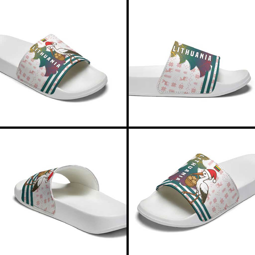 Lithuania Christmas Slide Sandals with Stork Basket Snowflakes and Traditional Pattern Design TS04
