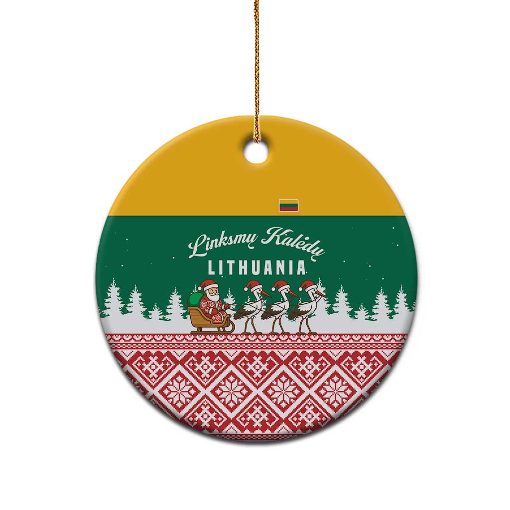 Lithuania Christmas Ceramic Ornament with Santa Sleigh Pulled by Storks and Folk Pattern Design TS04