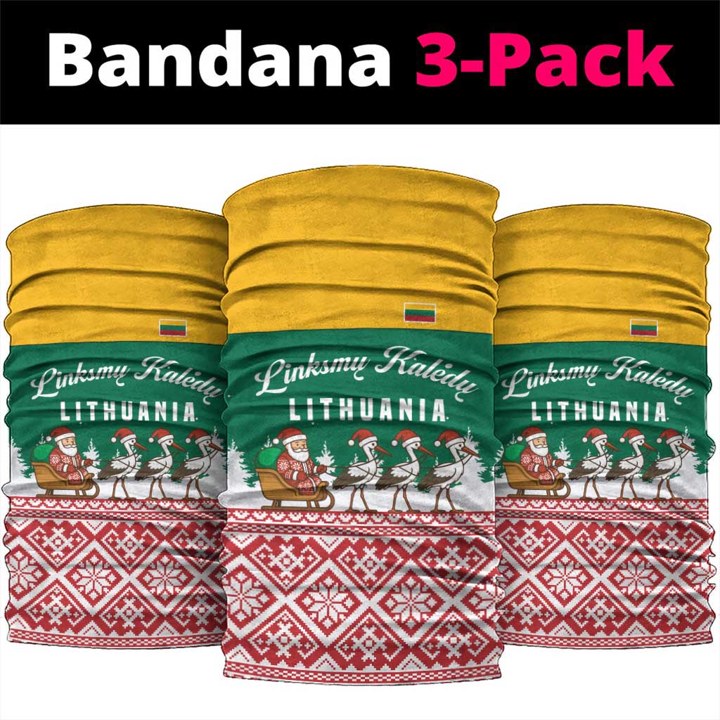 Lithuania Christmas Neck Gaiter with Santa Sleigh Pulled by Storks and Folk Pattern Design TS04